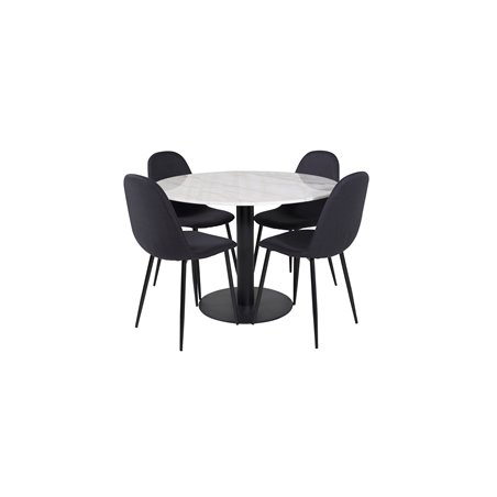 Estelle Round Dining Table ø106 H75 - White / Black, Polar Dining Chair - Black Legs - Black Fabric_4