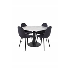 Estelle Round Dining Table ø106 H75 - White / Black, Polar Dining Chair - Black Legs - Black Fabric_4