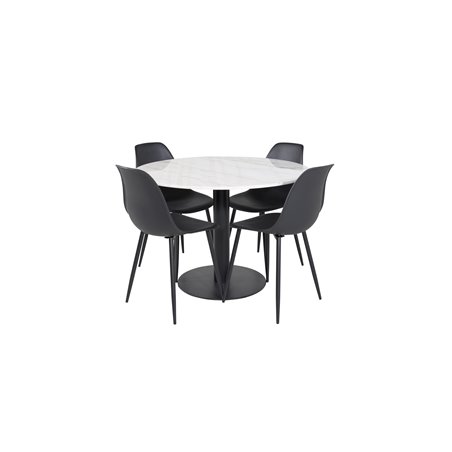 Estelle Round Dining Table ø106 H75 - White / Black, Polar Plastic Dining Chair - Black Legs / Black Plastic_4