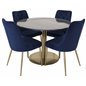 Estelle Round Dining Table ø106 H75 - Black / Brass, Velvet Deluxe Dining Chair - Blue / Brass_4