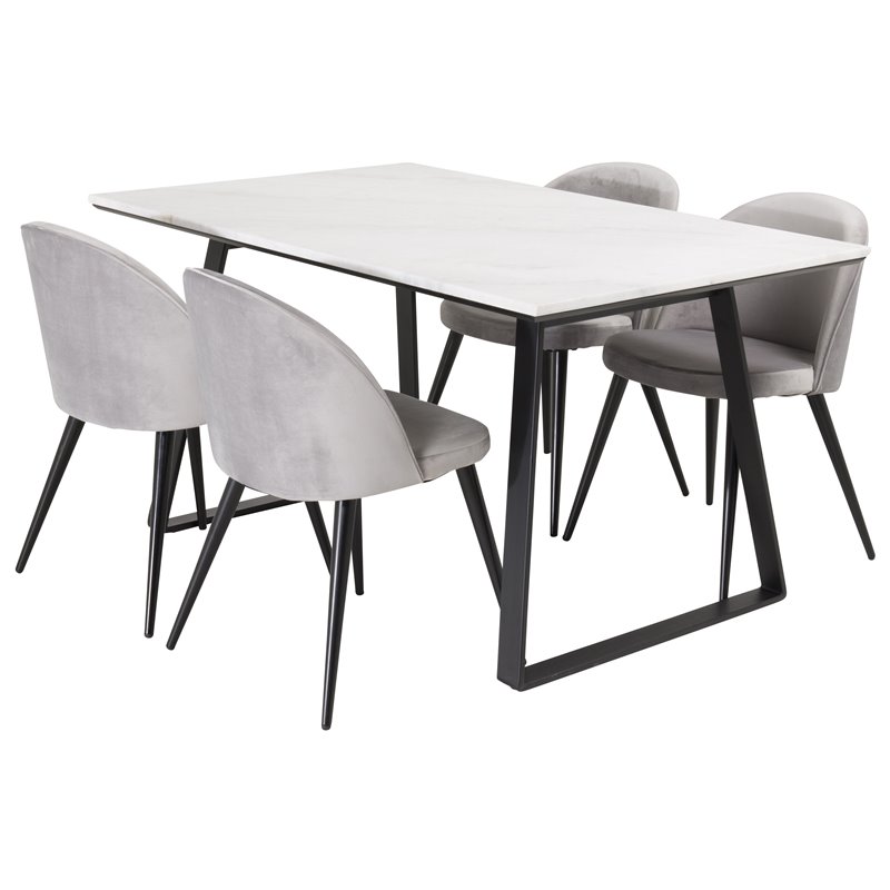 Estelle Dining Table 140*90 - White / Black, Velvet Dining Chair - Light Grey / Black_4