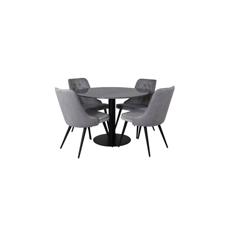 Estelle Round Dining Table ø106 H75 - Black / Black, Velvet Deluxe Dining Chair - Light Grey / Black_4