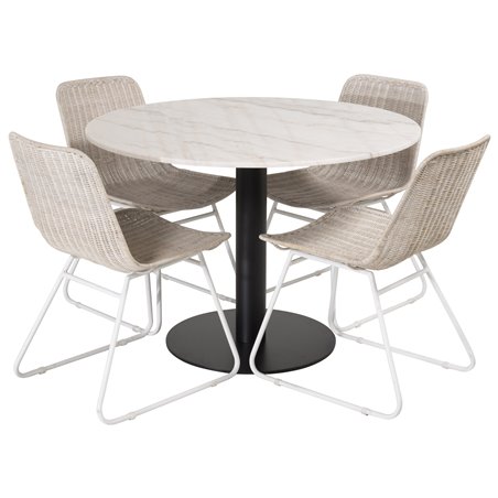 Estelle Round Dining Table ø106 H75 - White / Black, Cirebon Dining Chair - White Wash_4