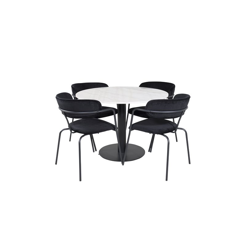 Estelle Round Dining Table ø106 H75 - White / Black, Arrow armchair - Black Legs - Black Velvet_4