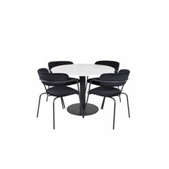 Estelle Round Dining Table ø106 H75 - White / Black, Arrow armchair - Black Legs - Black Velvet_4