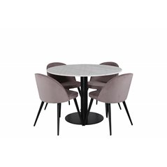 Estelle Round Dining Table ø106 H75 - White / Black, Velvet Dining Chair Corduroy - Pink / Black_4