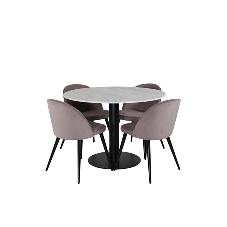 Estelle Round Dining Table ø106 H75 - White / Black, Velvet Dining Chair Corduroy - Pink / Black_4