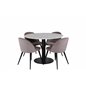 Estelle Round Dining Table ø106 H75 - White / Black, Velvet Dining Chair Corduroy - Pink / Black_4