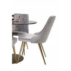 Estelle Round Dining Table ø106 H75 - Black / Brass, Velvet Deluxe Dining Chair - Light Grey / Brass_4