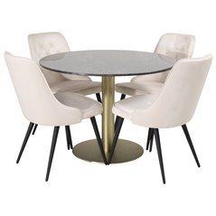 Estelle Round Dining Table ø106 H75 - Black / Brass, Velvet Deluxe Dining Chair - Beige / Black_4