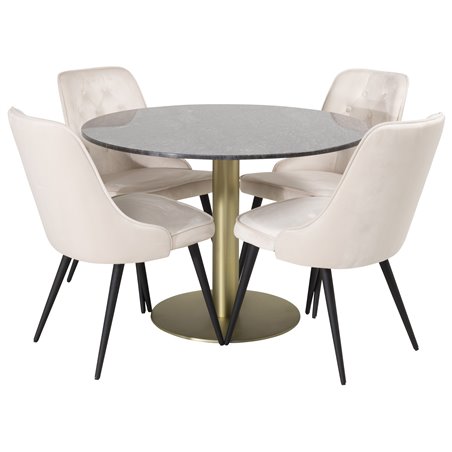 Estelle Round Dining Table ø106 H75 - Black / Brass, Velvet Deluxe Dining Chair - Beige / Black_4