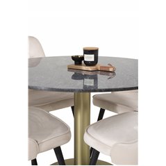 Estelle Round Dining Table ø106 H75 - Black / Brass, Velvet Deluxe Dining Chair - Beige / Black_4