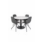 Estelle Round Dining Table ø106 H75 - White / Black, Polar Dining Chair with Spin function - black Legs - Black PU - Black Stitc