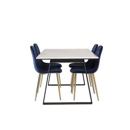 Estelle Dining Table 140*90 - White / Black, Polar Dining Chair - Blue / Brass_4