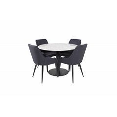 Estelle Round Dining Table ø106 H75 - White / Black, Plaza Dining Chair - Black Legs - Black Fabric_4