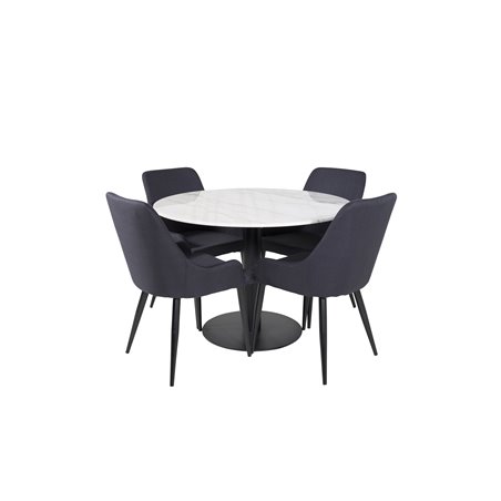 Estelle Round Dining Table ø106 H75 - White / Black, Plaza Dining Chair - Black Legs - Black Fabric_4