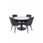 Estelle Round Dining Table ø106 H75 - White / Black, Plaza Dining Chair - Black Legs - Black Fabric_4