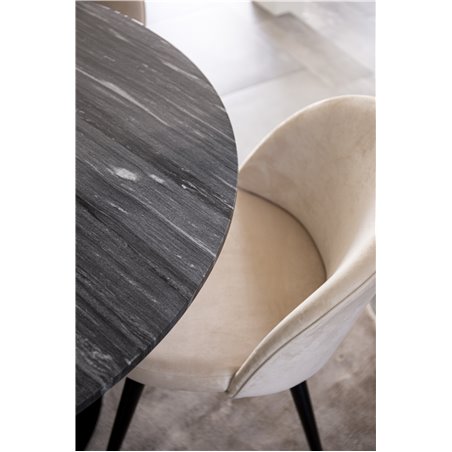 Estelle Round Dining Table ø106 H75 - Black / Black, Velvet Dining Chair - Beige / Black_4