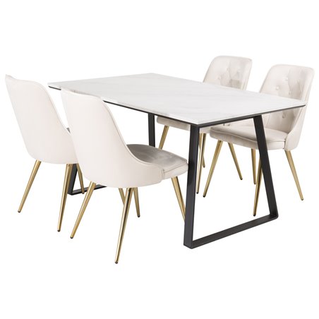 Estelle Dining Table 140*90 - White / Black, Velvet Deluxe Dining Chair - Beige / Brass_4