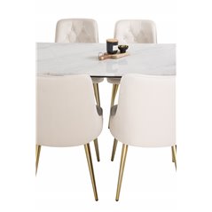 Estelle Dining Table 140*90 - White / Black, Velvet Deluxe Dining Chair - Beige / Brass_4