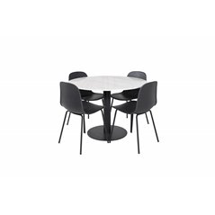 Estelle Round Dining Table ø106 H75 - White / Black, Arctic Dining Chair - Black Legs - Black Plastic_4