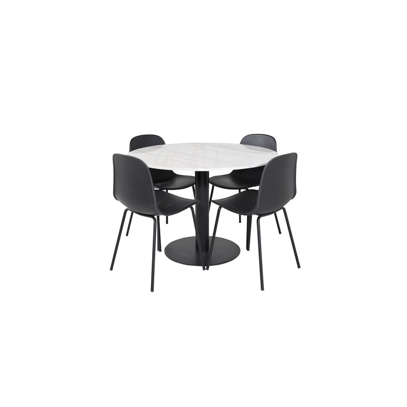 Estelle Round Dining Table ø106 H75 - White / Black, Arctic Dining Chair - Black Legs - Black Plastic_4