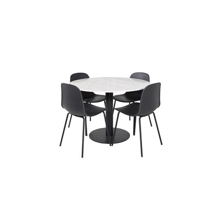 Estelle Round Dining Table ø106 H75 - White / Black, Arctic Dining Chair - Black Legs - Black Plastic_4