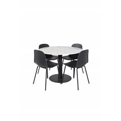 Estelle Round Dining Table ø106 H75 - White / Black, Arctic Dining Chair - Black Legs - Black Plastic_4