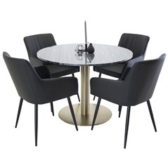 Estelle Round Dining Table ø106 H75 - Black / Brass, Comfort Dining Chair - Black / Black_4