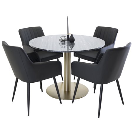 Estelle Round Dining Table ø106 H75 - Black / Brass, Comfort Dining Chair - Black / Black_4