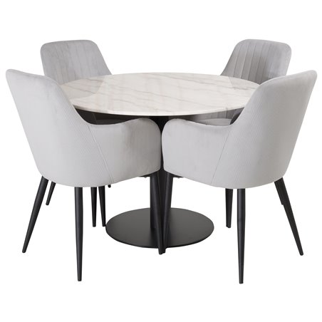 Estelle Round Dining Table ø106 H75 - White / Black, Comfort Dining Chair - Grey / Black _4