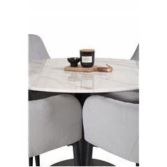 Estelle Round Dining Table ø106 H75 - White / Black, Comfort Dining Chair - Grey / Black _4