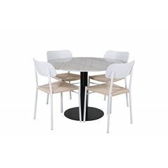 Estelle Round Dining Table ø106 H75 - White / Black, Polly Dining Chair - Nature / White_4