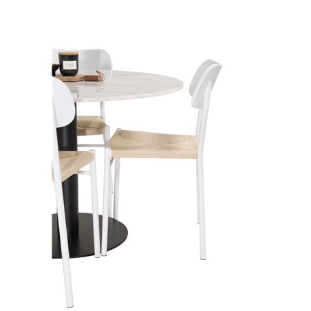 Estelle Round Dining Table ø106 H75 - White / Black, Polly Dining Chair - Nature / White_4