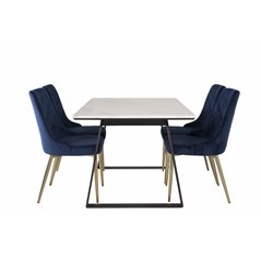 Estelle Dining Table 140*90 - White / Black, Velvet Deluxe Dining Chair - Blue / Brass_4