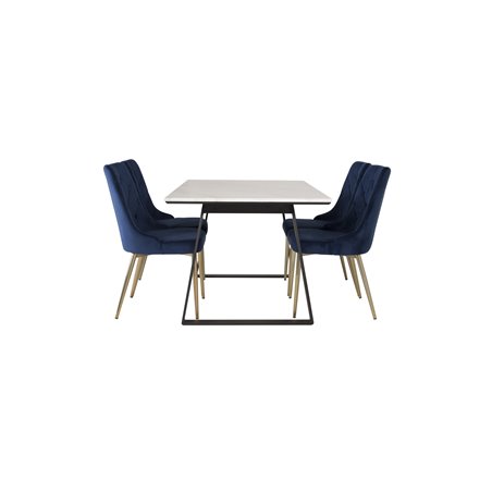 Estelle Dining Table 140*90 - White / Black, Velvet Deluxe Dining Chair - Blue / Brass_4