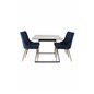 Estelle Spisebord 140 * 90 - Hvid / Sort, Velvet Deluxe spisebordsstol - Blue / Messing_4