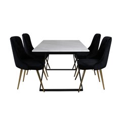 Estelle Dining Table 140*90 - White / Black, Velvet Deluxe Dining Chair - Black / Brass_4