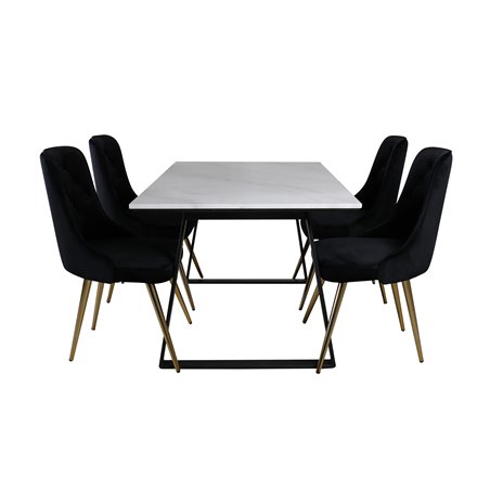 Estelle Dining Table 140*90 - White / Black, Velvet Deluxe Dining Chair - Black / Brass_4