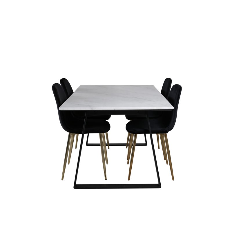 Estelle Dining Table 140*90 - White / Black, Polar Dining Chair - Black / Brass_4