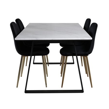 Estelle Dining Table 140*90 - White / Black, Polar Dining Chair - Black / Brass_4