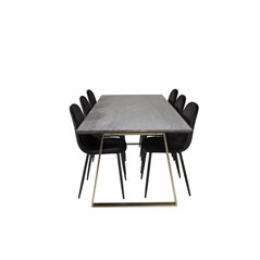 Estelle Dining Table 200*90*H76 - Grey / Brass, Polar Dining Chair - Black legs / Black Velvet (ersätter 19902-888)_6