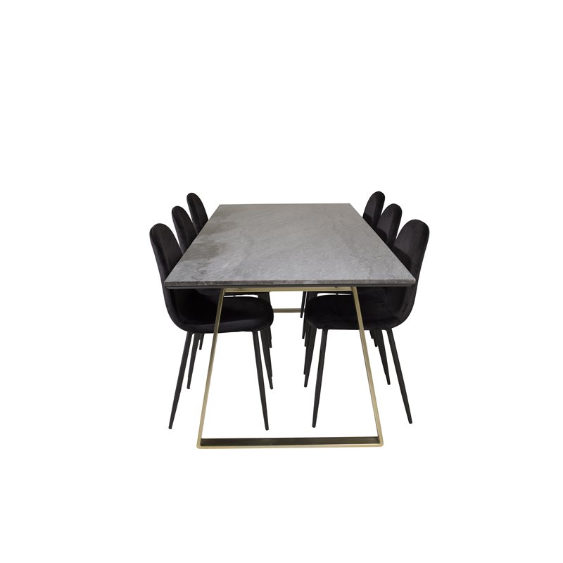 Estelle Dining Table 200*90*H76 - Grey / Brass, Polar Dining Chair - Black legs / Black Velvet (ersätter 19902-888)_6