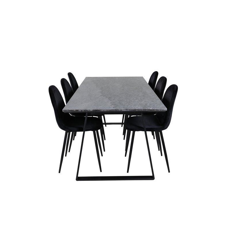 Estelle Dining Table 200*90*H76 - Black / Black, Polar Dining Chair - Black legs / Black Velvet (ersätter 19902-888)_6