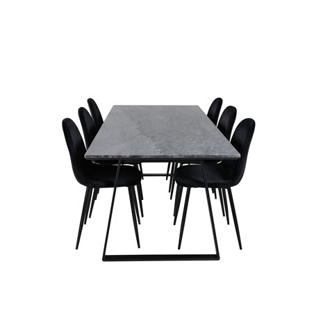 Estelle Dining Table 200*90*H76 - Black / Black, Polar Dining Chair - Black legs / Black Velvet (ersätter 19902-888)_6