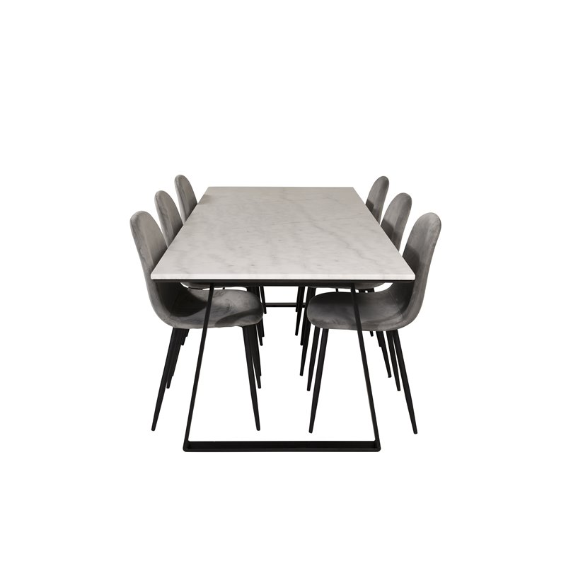 Estelle Dining Table 200*90*H76 - White / Black, Polar Dining Chair - Black legs / Light Grey Velvet (ersätter 19902-885)_6