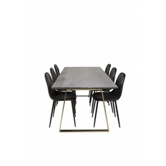 Estelle Dining Table 200*90*H76 - Grey / Brass, Polar Dining Chair - Black / Black_6