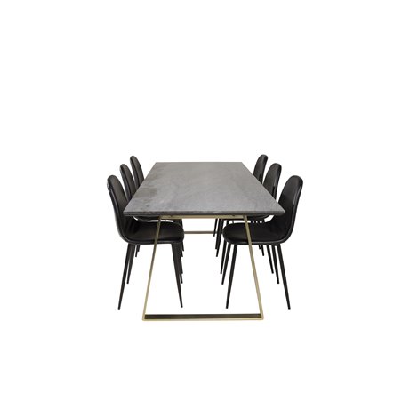 Estelle Dining Table 200*90*H76 - Grey / Brass, Polar Dining Chair - Black / Black_6