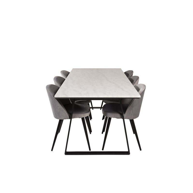 Estelle Dining Table 200*90*H76 - White / Black, Velvet Dining Chair - Light Grey / Black_6