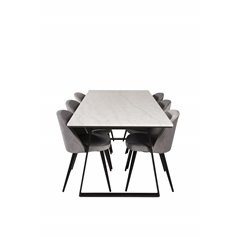 Estelle Dining Table 200*90*H76 - White / Black, Velvet Dining Chair - Light Grey / Black_6